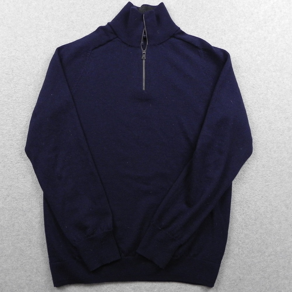 Gap Sweater Mens Medium Quarter Zip Merino Wool Navy Blue Mock Neck Pullover